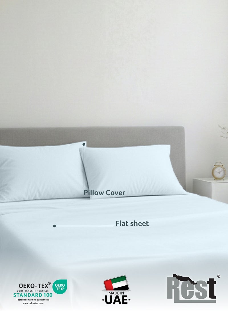 REST 3-Piece Sky Blue Plush 220x240  Flat Bedsheet Set Includes 1 Deep Pocket Flat Bedsheet and 2 Pillow Covers, Breathable and Machine Washable - Image 3